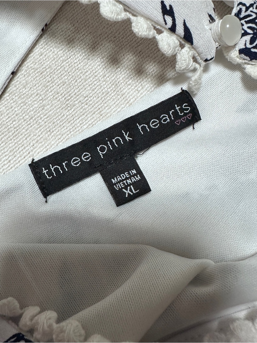 Three Pink Hearts White Floral Halter with Red & Navy Center Panel - Picture 5 of 10